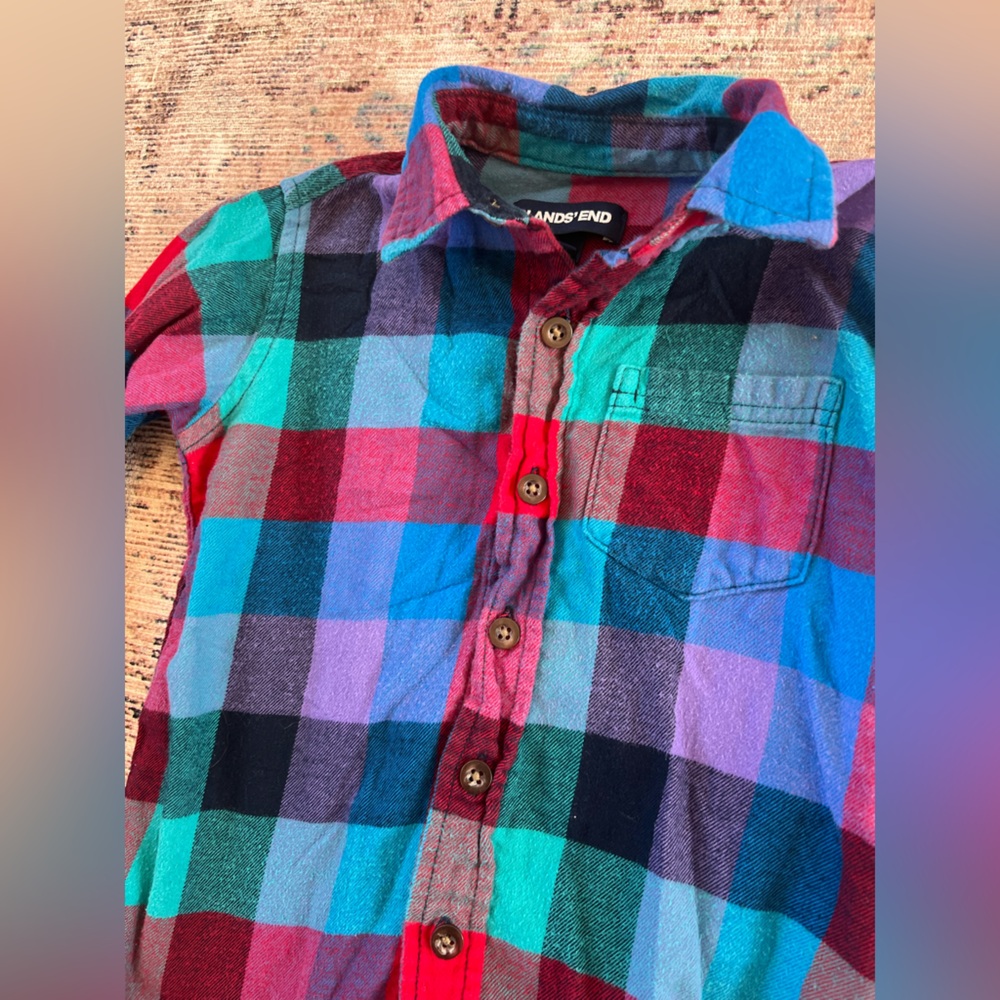 Lands' End Boys Multicolor Plaid Button-Down Shirt - Picture 2 of 3